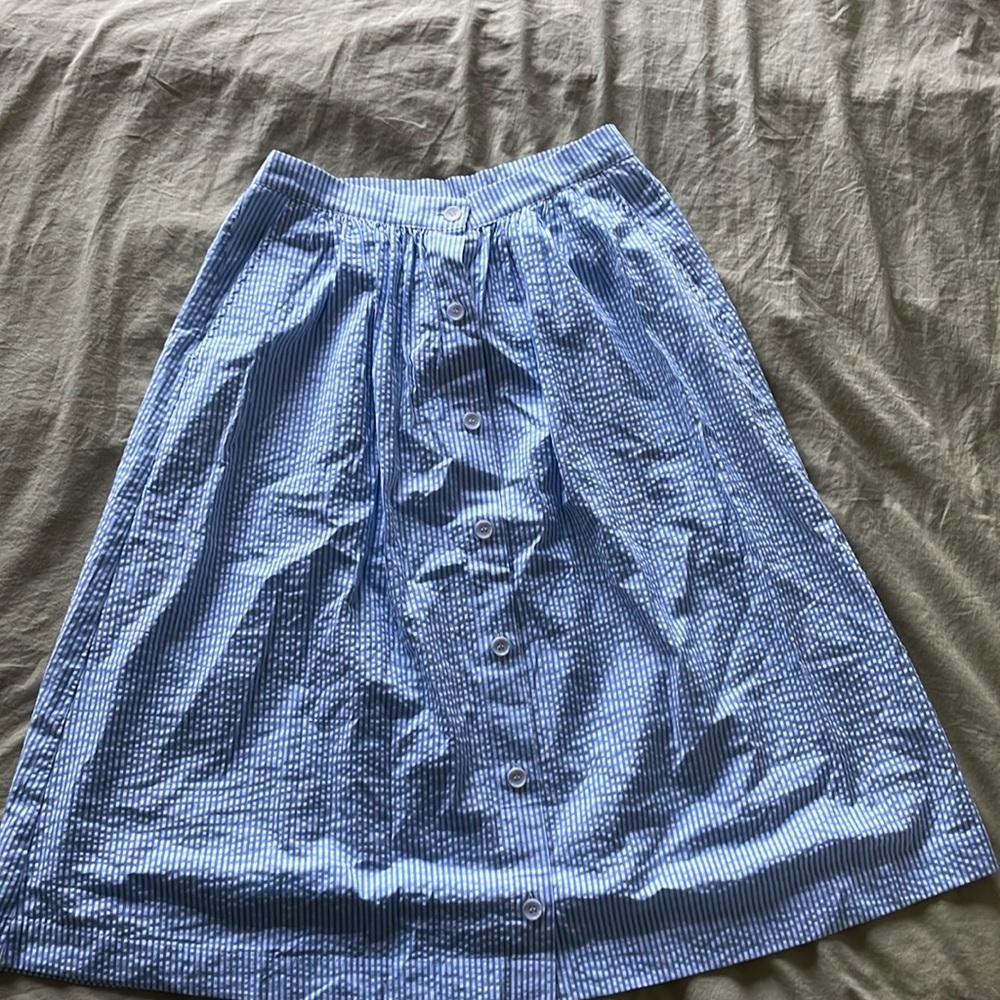 H&M cotton blue and white striped midi skirt with buttons NWOT